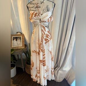 SHEIN Strapless White and Brown Dress